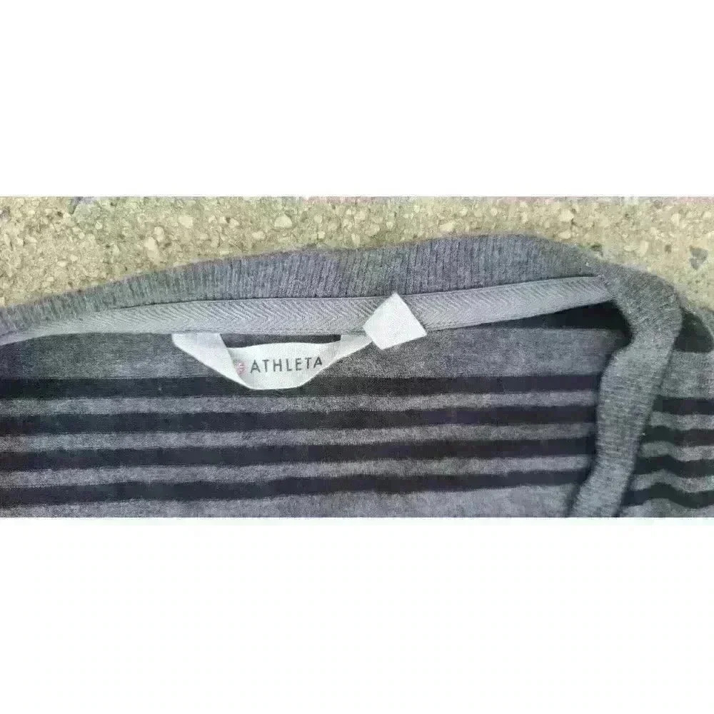 Athleta Womens TOPANGA Dress Size XXS Black Gray Striped Jersey V-Neck Ruched - Picture 5 of 10